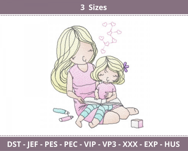 Mother Daughter Embroidery Design - Machine Embroidery Pattern - 3 Sizes - Instant Download Machine Embroidery Designs