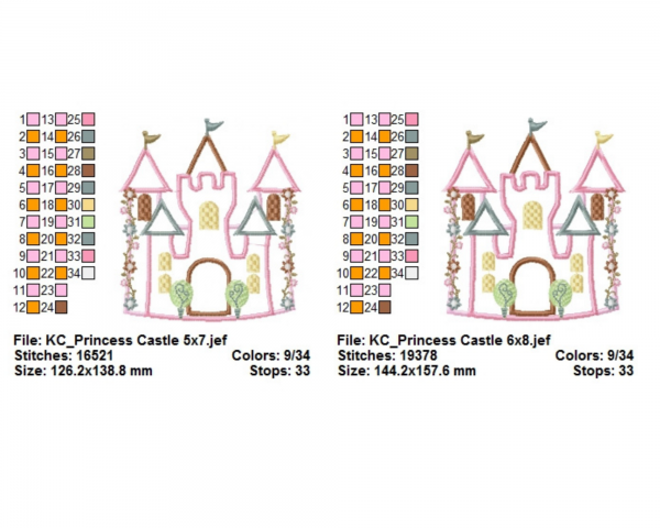 Princess Castle Embroidery Design - machine Embroidery Pattern - 2 Sizes - Instant Download Machine Embroidery Designs