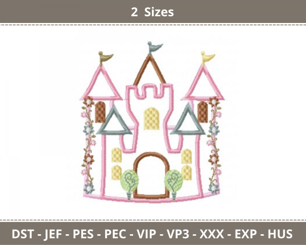 Princess Castle Embroidery Design - machine Embroidery Pattern - 2 Sizes - Instant Download Machine Embroidery Designs