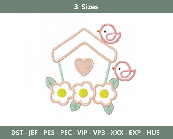 Bird With House Embroidery Design - machine Embroidery Pattern - 3 Sizes - Instant Download Machine Embroidery Designs