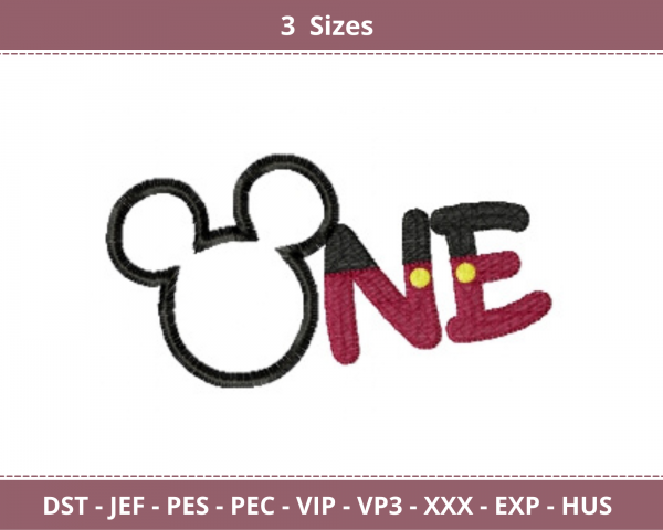 Mickey Mouse One Embroidery Design - Machine Embroidery Pattern - 3 Sizes - Instant Download Machine Embroidery Designs