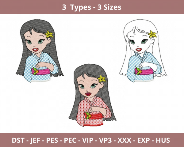 Girl Embroidery Design - Machine Embroidery Pattern - 3 Types - 3 Sizes - Instant Download Machine Embroidery Designs