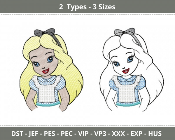 Princess Embroidery Design - Machine Embroidery Pattern - 3 Sizes - 2 Types -  Instant Download Machine Embroidery Designs