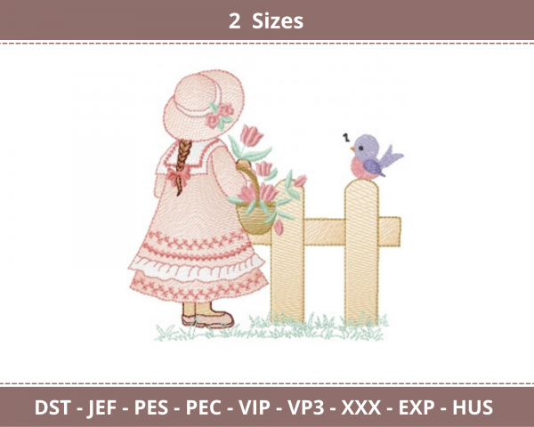 Rippled Sunbonnet Embroidery Design - Machine Embroidery Pattern - 2 Sizes - Instant Download Machine Embroidery Designs