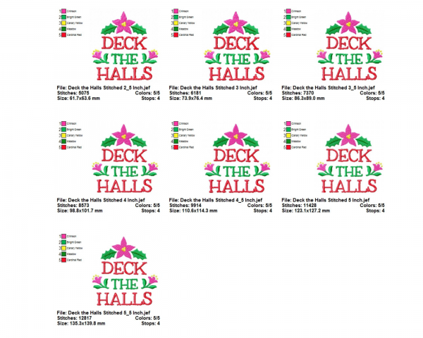 Deck the Halls Quotes Embroidery Design - Machine Embroidery Pattern - 7 Sizes - Instant Download Machine Embroidery Designs