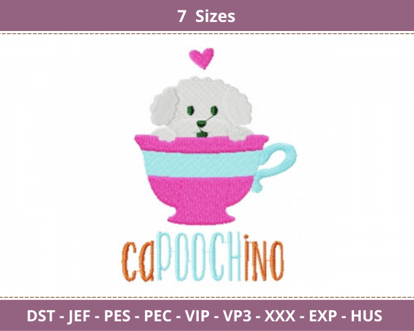 Capoochino Dog Quotes Embroidery Design - Machine Embroidery Pattern - 7 Sizes - Instant Download Machine Embroidery Designs