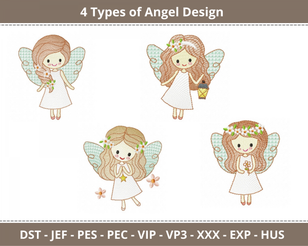 Angel Embroidery Design - Machine Embroidery Pattern - 4 Types - 2 Sizes - Instant Download Machine Embroidery Designs