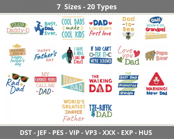 Father’s Day Saying Quotes Embroidery Design - Machine Embroidery Pattern - 7 Sizes - 20 Types - Instant Download Machine Embroidery Designs