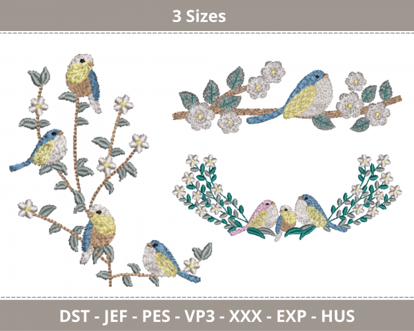 Birds Embroidery Design - machine Embroidery - 3 Types - 3 Sizes - Instant Download Machine Embroidery Designs