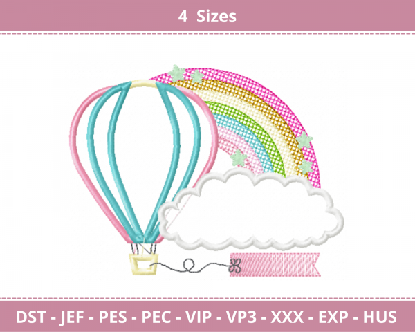 Air balloon embroidery design - machine Embroidery - 4 Sizes - Instant Download Machine Embroidery Designs